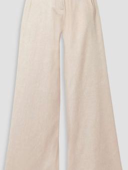 Pleated stretch linen and cotton-blend twill wide-leg pants