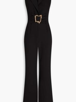 Embellished ruched stretch-crepe jumpsuit