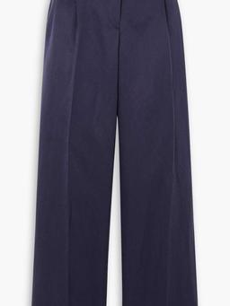 Pleated silk and linen-blend twill straight-leg pants