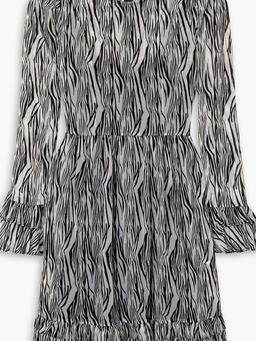 Prairie ruffled zebra-print flocked tulle dress