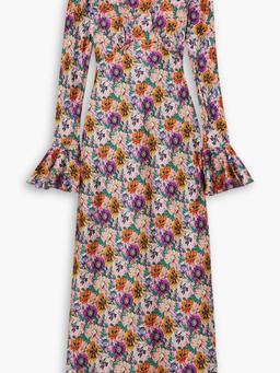 Open-back floral-print satin midi dress