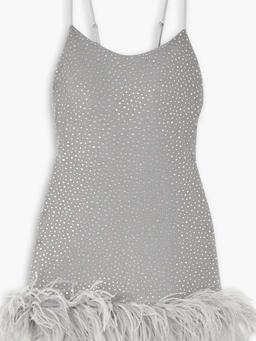 Laurie feather-trimmed crystal-embellished stretch-crepe mini dress