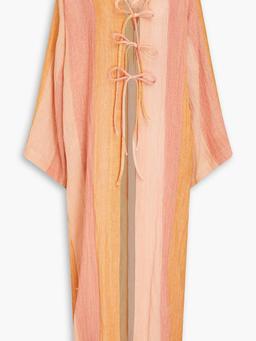 Striped linen-blend coverup
