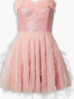 Marvella strapless feather-trimmed tulle mini dress