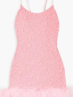 Laurie feather-trimmed stretch-jacquard mini dress