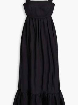 Crochet-trimmed cutout ramie midi dress