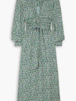 Krizia belted embroidered floral-print twill maxi dress