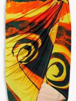 Coastline draped printed stretch-jersey midi skirt