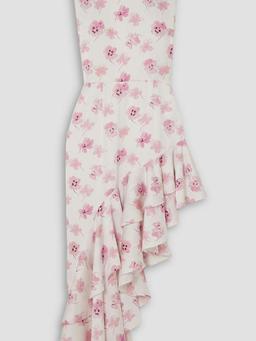 Open-back asymmetric floral-print satin midi dress