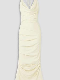 Asymmetric draped stretch-crepe gown