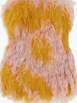 Strapless feather-embellished silk-satin mini dress