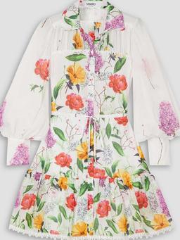 Begonia guipure lace-trimmed floral-print cotton-blend voile mini shirt dress