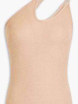 One-shoulder cutout ribbed jersey top