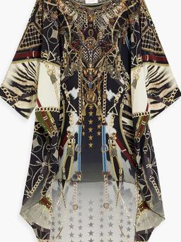 Crystal-embellished printed silk crepe de chine dress