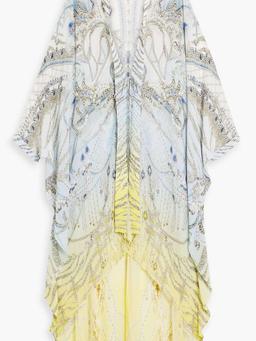 Crystal-embellished printed silk crepe de chine coverup