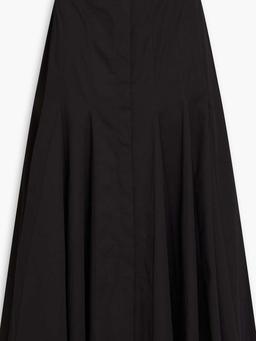 Belted cotton-blend twill midi skirt