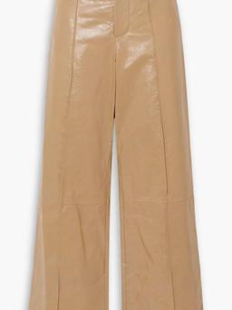 Pintucked leather wide-leg pants