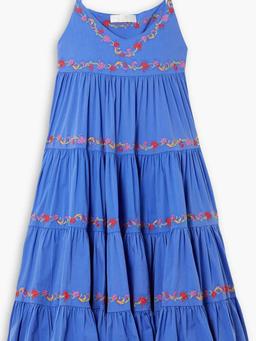 Katarina tiered embroidered cotton-blend poplin midi dress