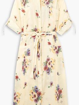 Guayabera belted printed linen coverup