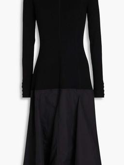 Poplin-paneled ribbed-knit midi dress