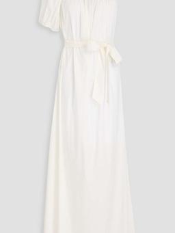 Belted one-shoulder cotton-blend poplin maxi dress