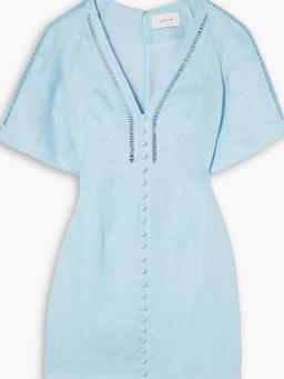 Mallory button-embellished cotton lace-trimmed linen mini dress