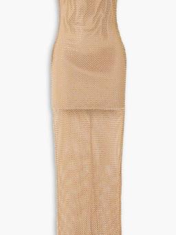 Off-the-shoulder embellished macramé gown