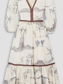 Loretta Desert tiered embroidered cotton and silk-blend voile midi dress