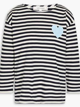 Embroidered striped cotton-jersey top