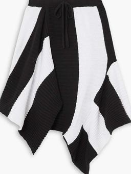 Asymmetric striped ribbed cotton midi skirt