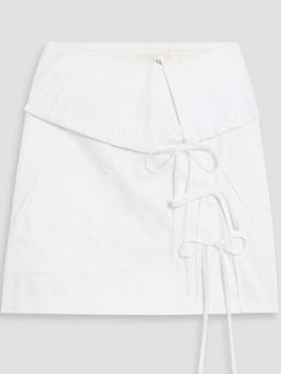 Bow-detailed cotton-poplin mini skirt