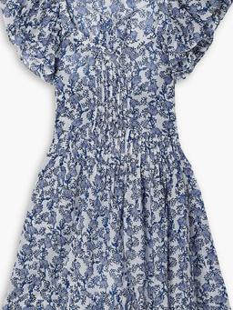 Godrana ruffled pintucked floral-print cotton-voile mini dress
