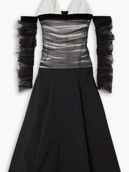 Cold-shoulder tulle-trimmed cotton-poplin maxi dress
