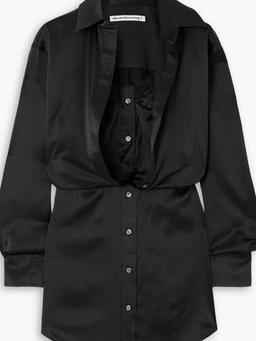 Lace-trimmed silk-satin mini dress