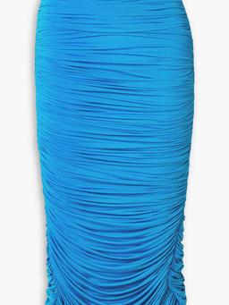 Ruched stretch-jersey midi skirt