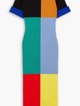 Color-block ribbed cotton-blend maxi dress