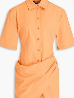 Cutout draped stretch-twill mini shirt dress