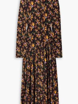 Fernanda gathered floral-print stretch-jersey turtleneck dress