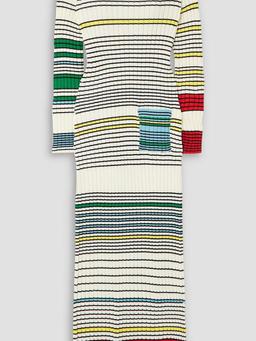 Striped ribbed cotton-blend maxi dress