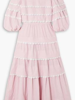 Mimi lace-trimmed tiered cotton-chambray midi dress