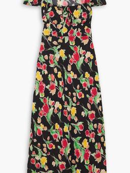 Marisa tie-detailed floral-print crepe de chine midi dress