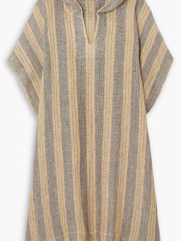 Striped linen-blend hooded coverup