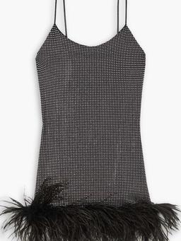 Laurie feather-trimmed crystal-embellished stretch-jersey mini dress