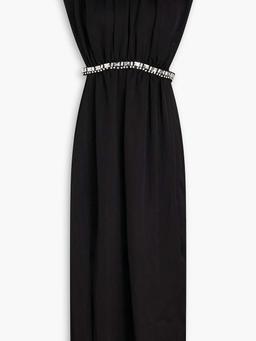Crystal-embellished cutout crinkled satin-twill midi dress