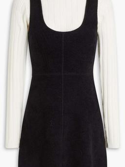 Bouclé-paneled pointelle-knit mini dress