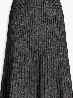Metallic ribbed cashmere-blend midi skirt