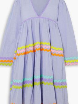 Hydra rickrack-trimmed crinkled cotton-voile midi dress