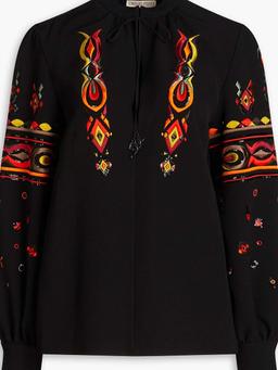 Embroidered stretch-crepe blouse