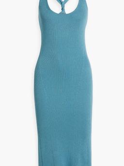 Twisted ribbed-knit midi dress