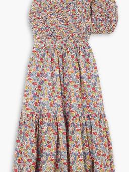 Hanna one-sleeve smocked floral-print cotton-voile midi dress